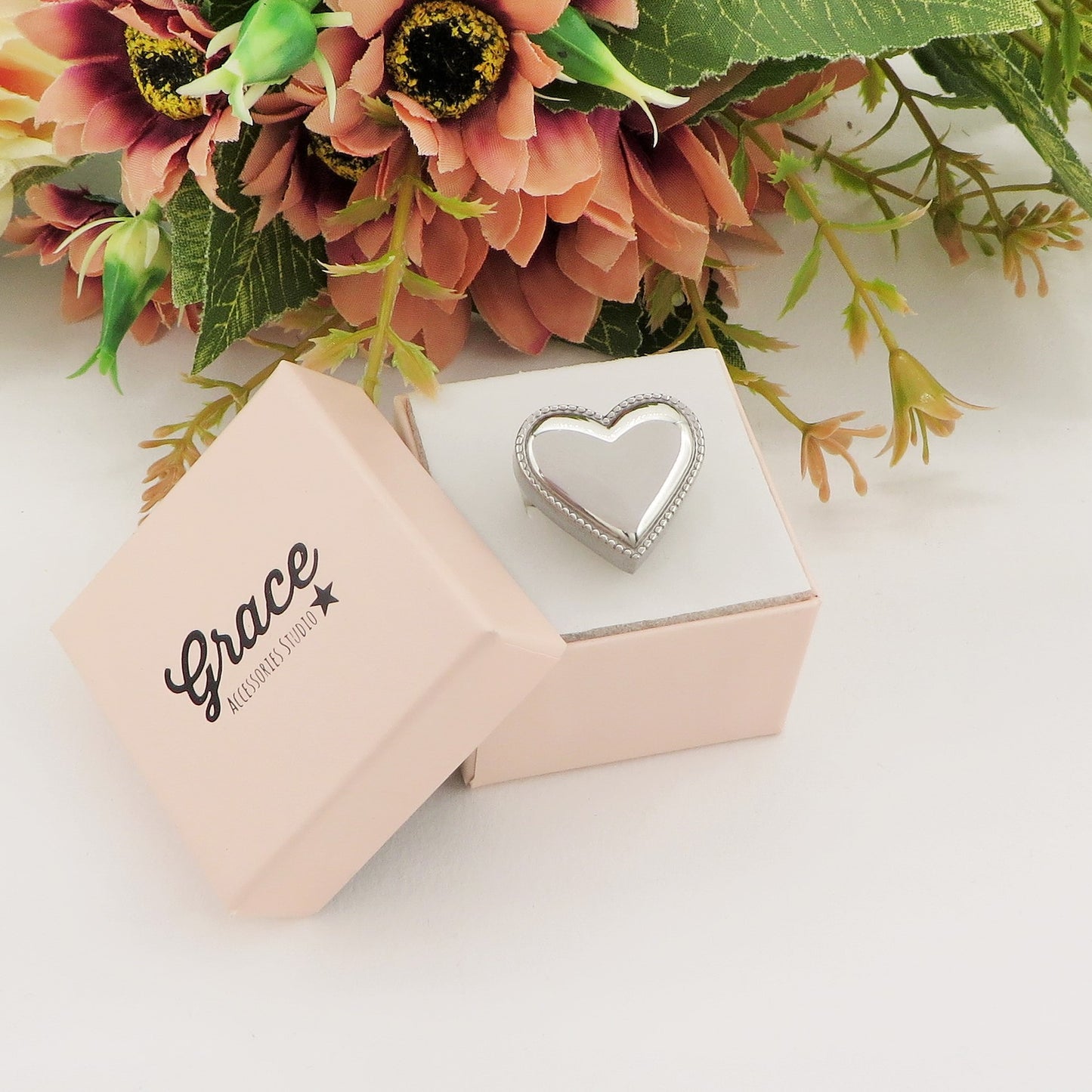 BIG LOVE RING ~ Anello cuore bombè regolabile in ACCIAIO INOSSIDABILE