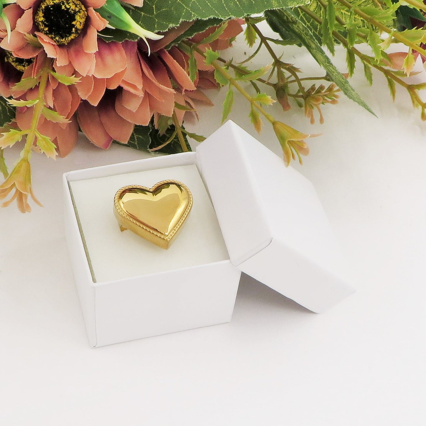 BIG LOVE RING ~ Anello cuore bombè regolabile in ACCIAIO INOSSIDABILE