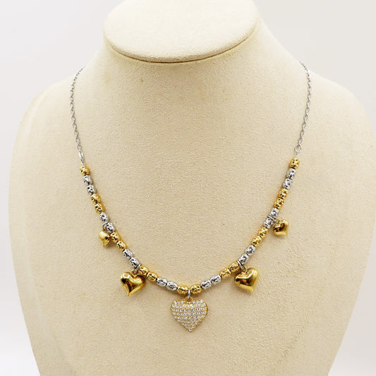 Lumière - Collana girocollo con cuori bombè in cubic zirconia IN ACCIAIO INOSSIDABILE chiamangeli