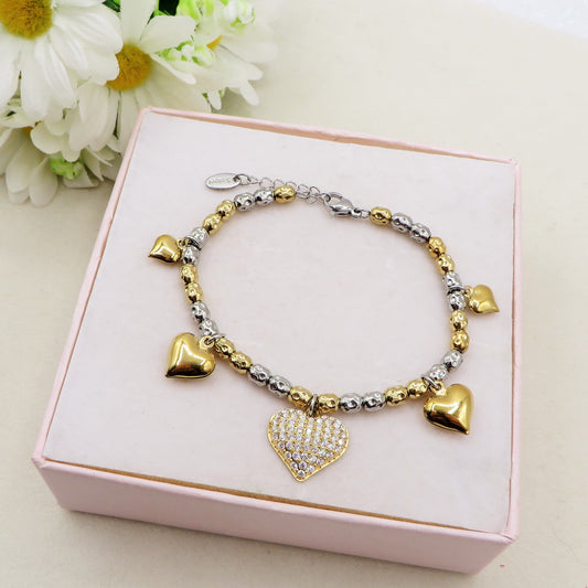 Lumière - Bracciale con cuori bombè in cubic zirconia IN ACCIAIO INOSSIDABILE chiamangeli