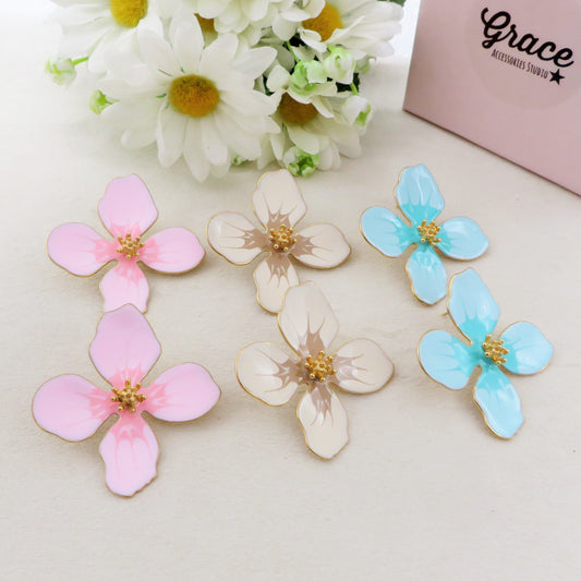 PETAL paio ORECCHINI smaltati a bottone con petali in ACCIAIO INOSSIDABILE a forma di fiore