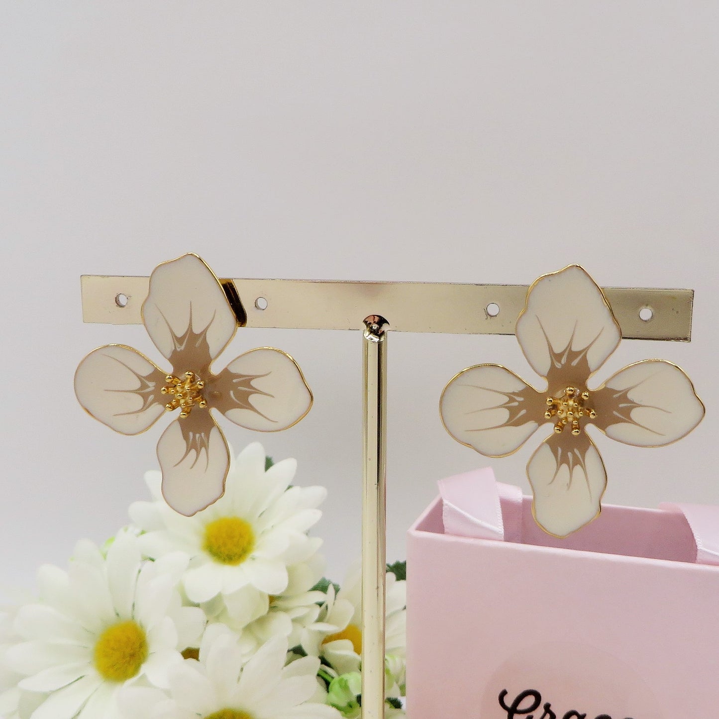 PETAL paio ORECCHINI smaltati a bottone con petali in ACCIAIO INOSSIDABILE a forma di fiore