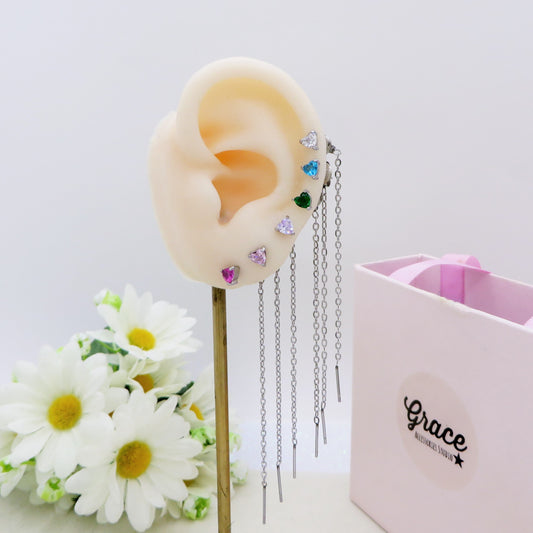 SHINY HEARTS Set 6 orecchini - ACCIAIO INOSSIDABILE - 6 Orecchini effetto saliscendi con cubic zirconia a cuore