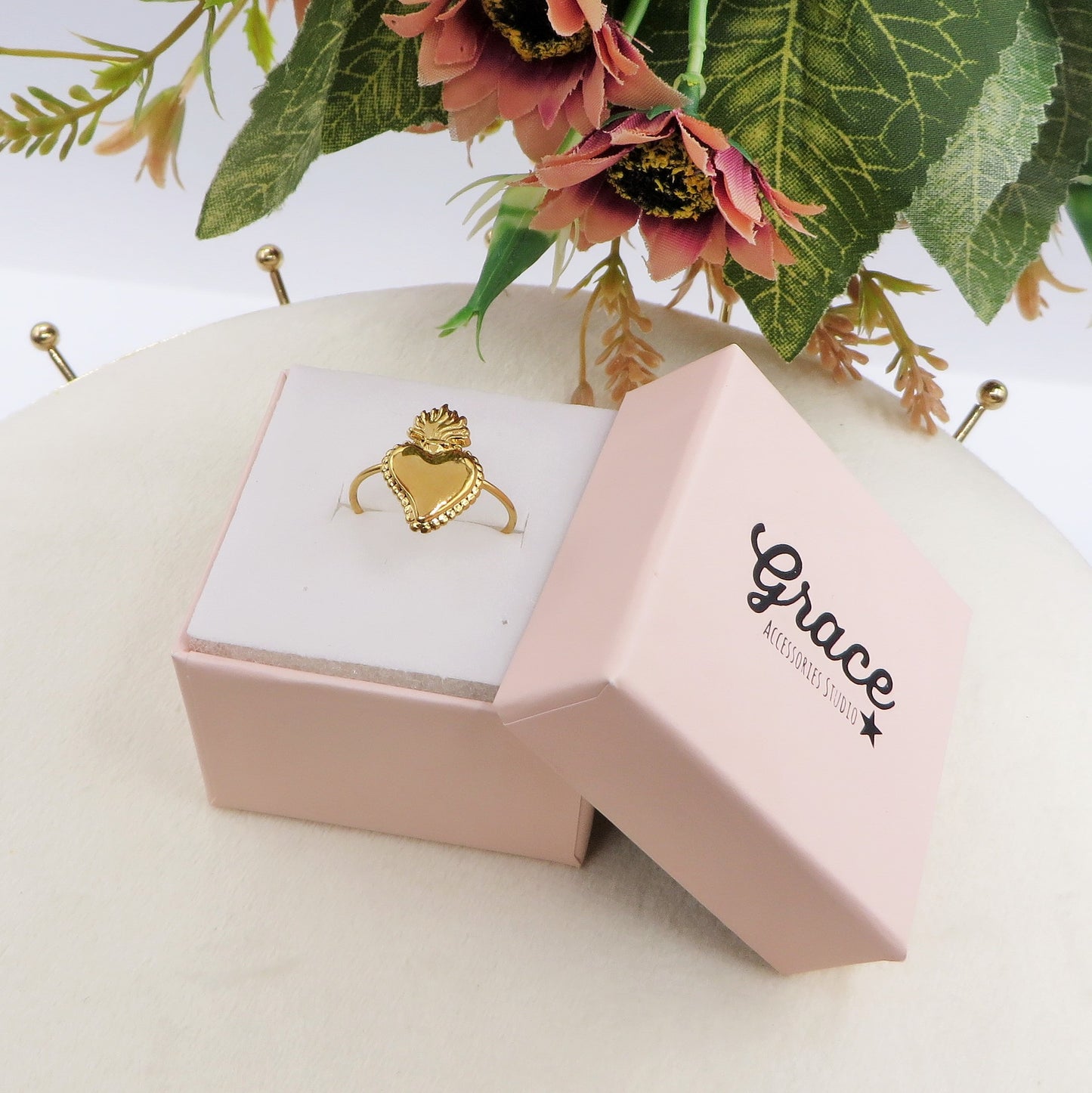 SACRED RING ~ Anello cuore sacro regolabile in ACCIAIO INOSSIDABILE