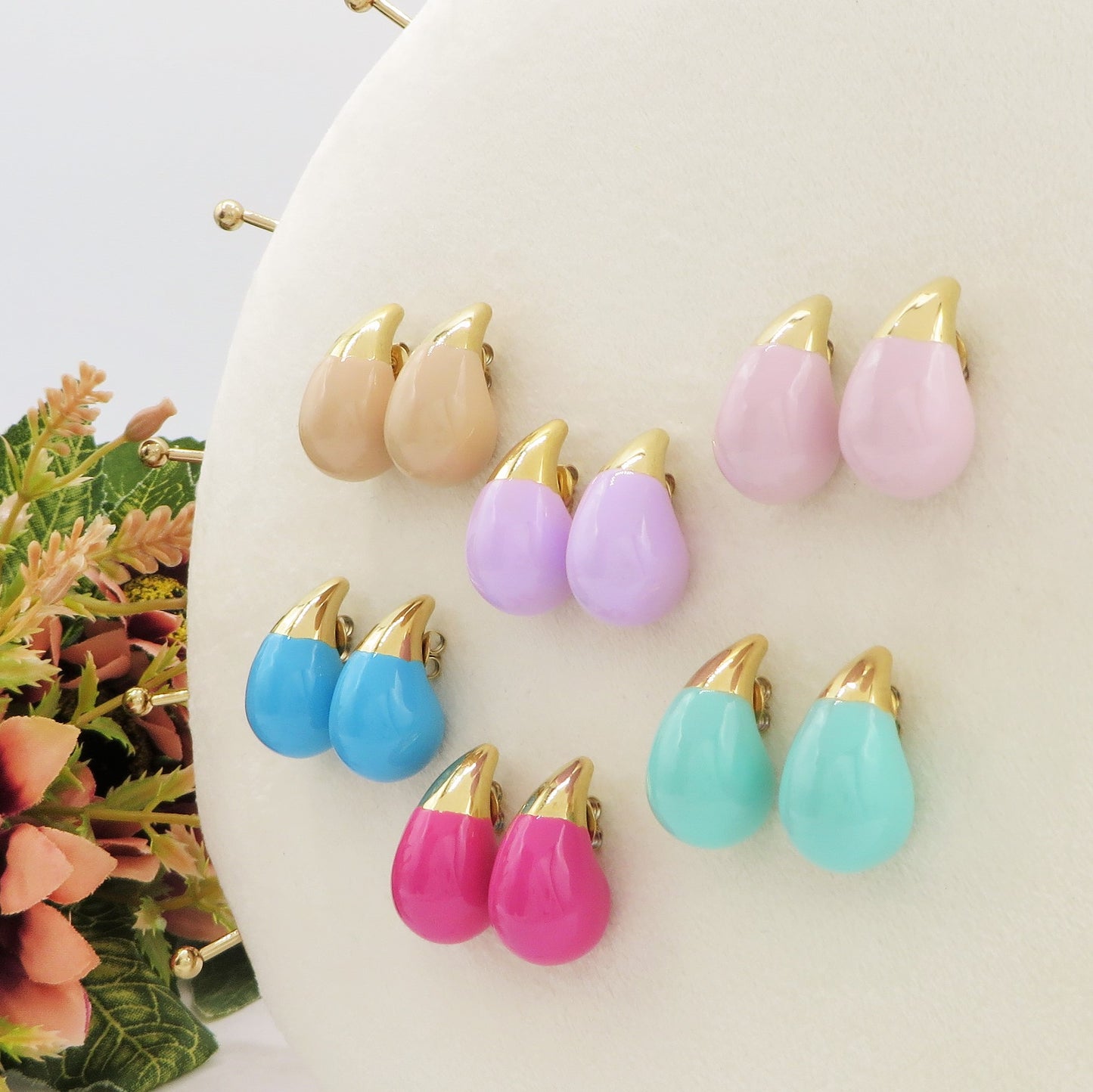 DROP SPRING COLOURS - ACCIAIO inossidabile ~ Paio Orecchini goccia bombe' smaltati