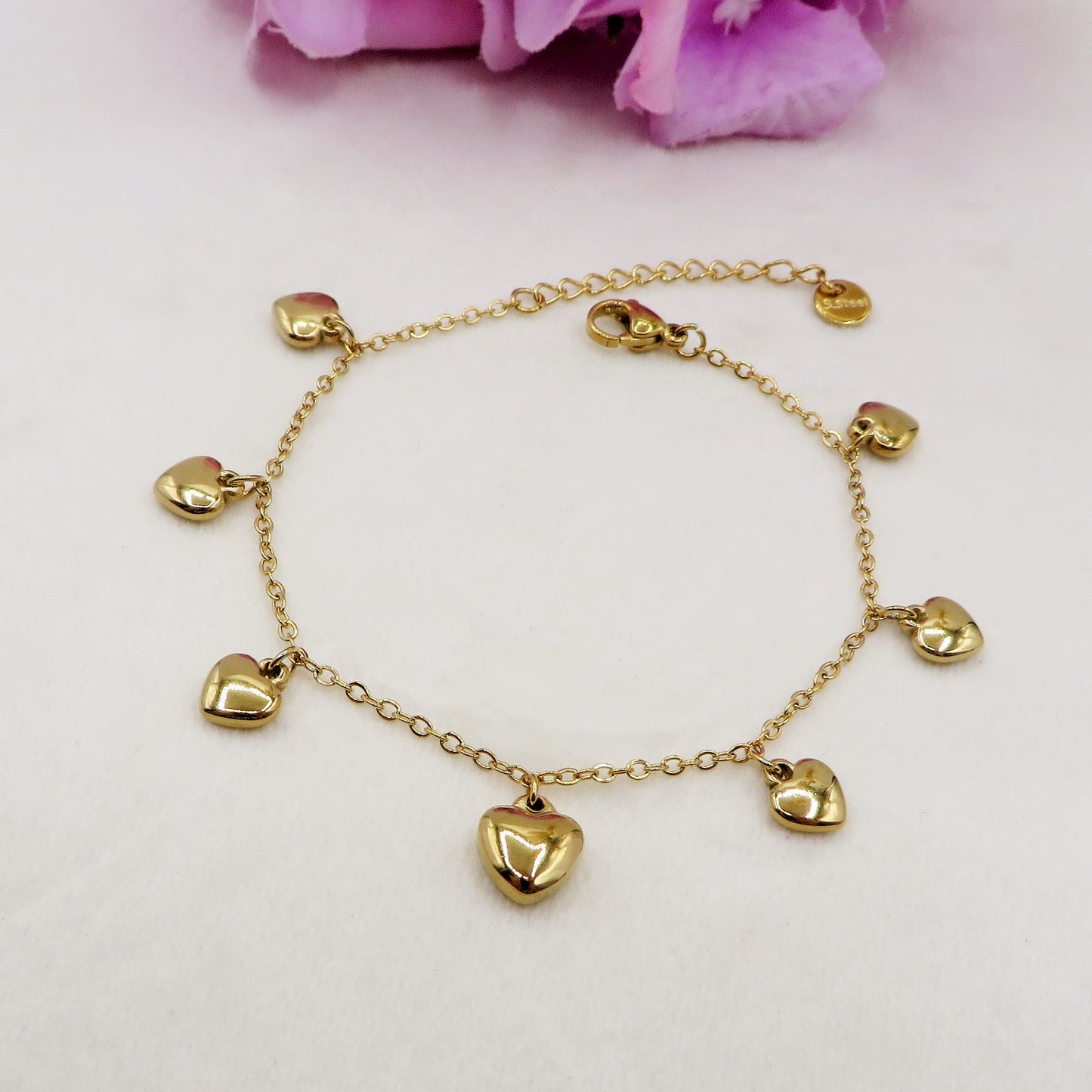 VIDA ~ACCIAIO INOSSIDABILE - Bracciale cuoricini bombè pendenti