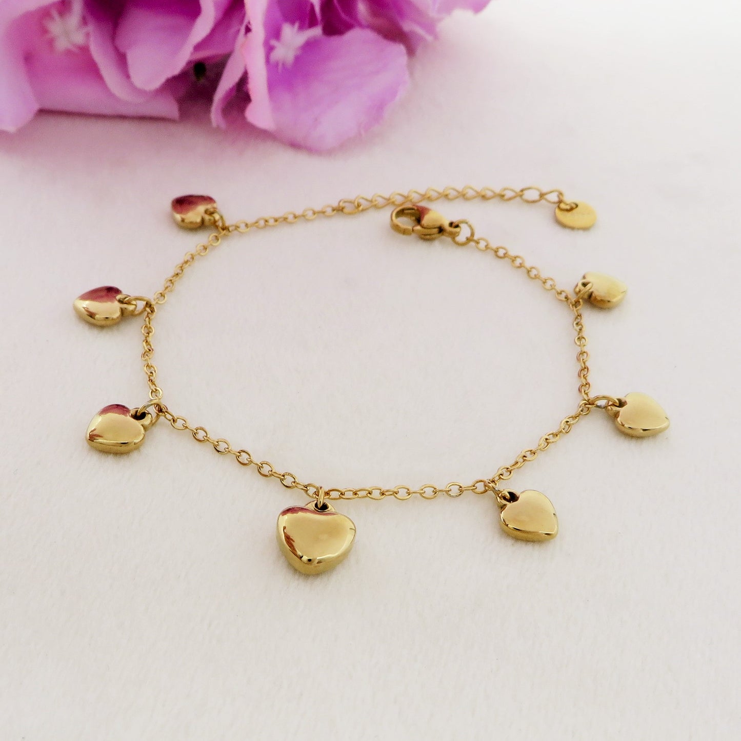 VIDA ~ACCIAIO INOSSIDABILE - Bracciale cuoricini bombè pendenti