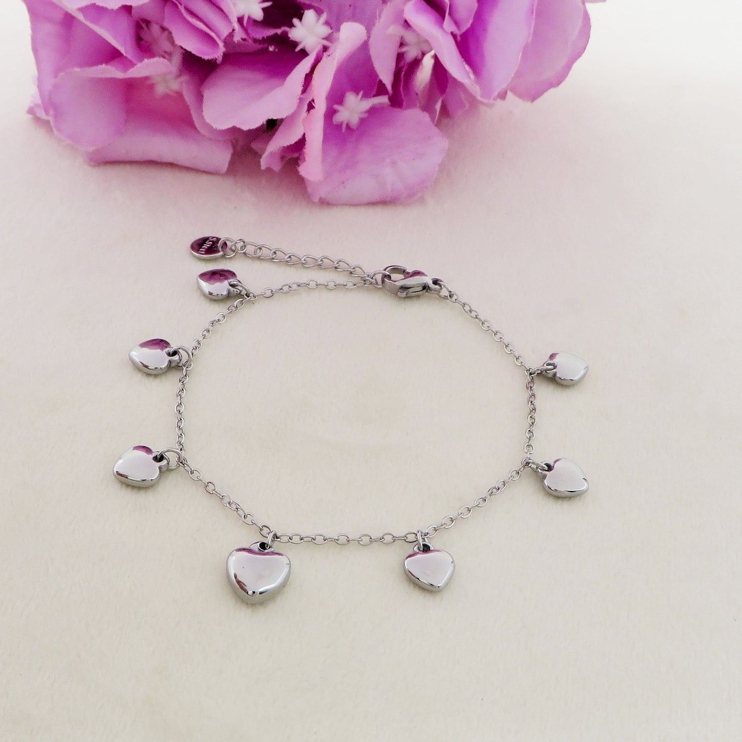 VIDA ~ACCIAIO INOSSIDABILE - Bracciale cuoricini bombè pendenti