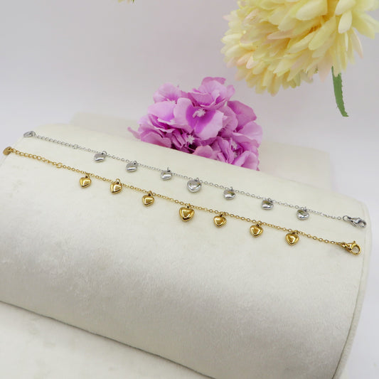 VIDA ~ACCIAIO INOSSIDABILE - Bracciale cuoricini bombè pendenti