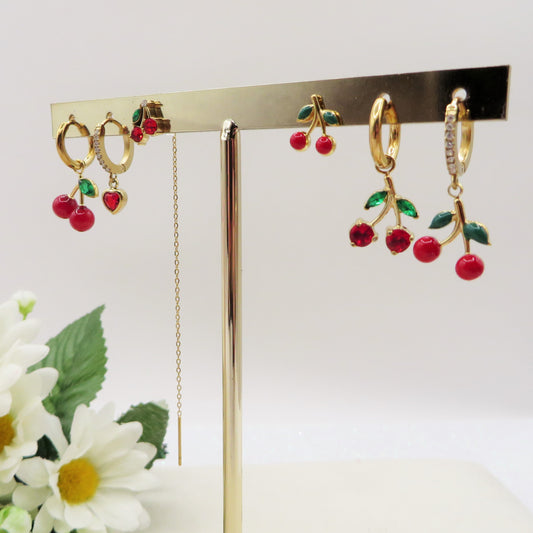 CHERRIES Set 6 orecchini - ACCIAIO INOSSIDABILE - 6 Orecchini pendenti con cubic zirconia