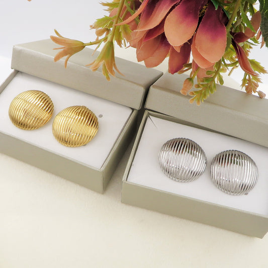 ANNABELLE rigati - ACCIAIO INOSSIDABILE ~ Paio Orecchini bottone vintage