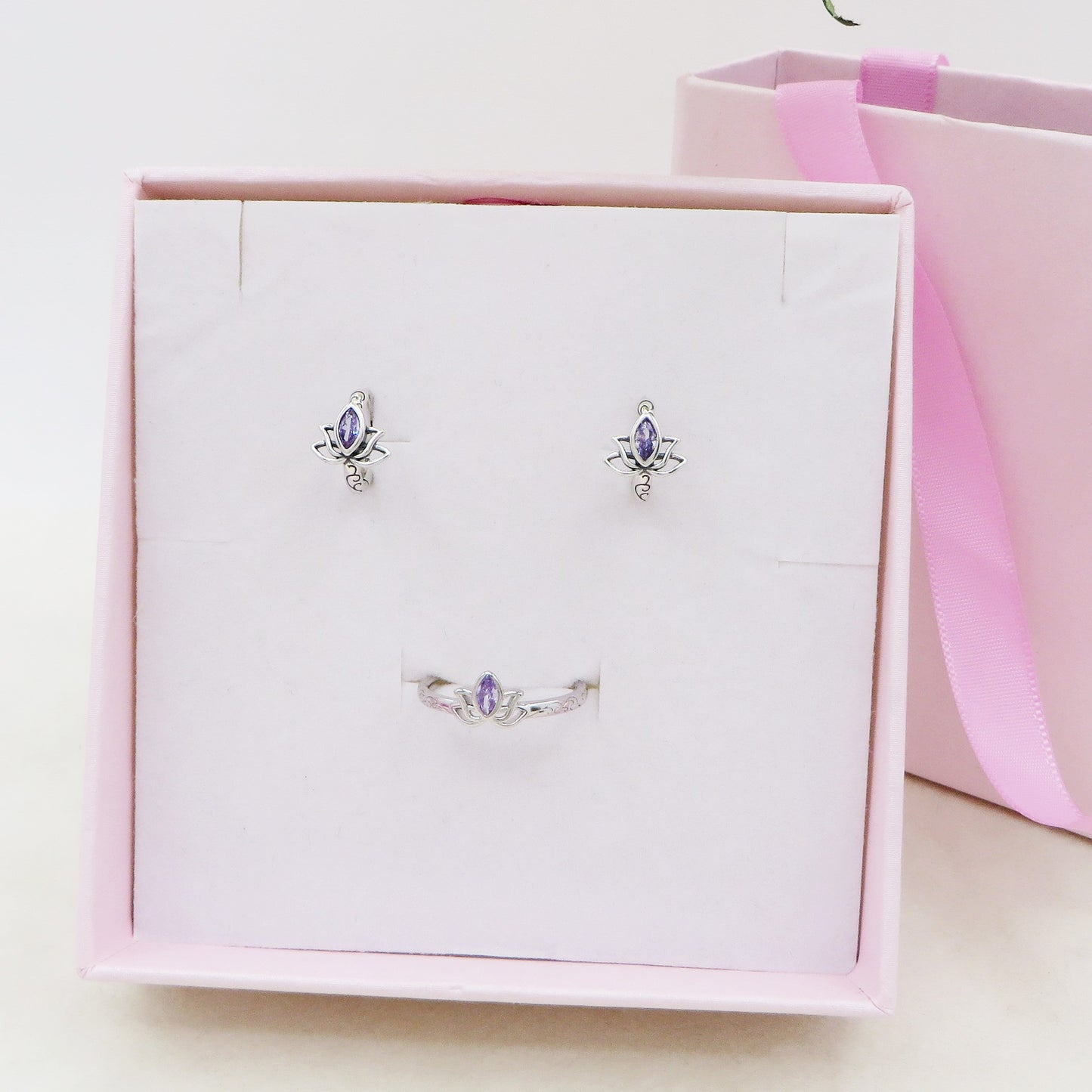 LOTUS ~ ANELLO fiore di Loto in ARGENTO 925 con cubic zirconia regolabile