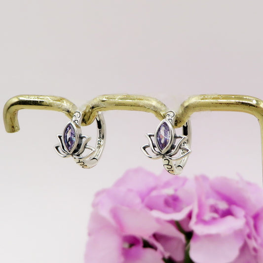 LOTUS HOOPS ~ Coppia Orecchini ARGENTO 925 cerchietti con fiori di loto