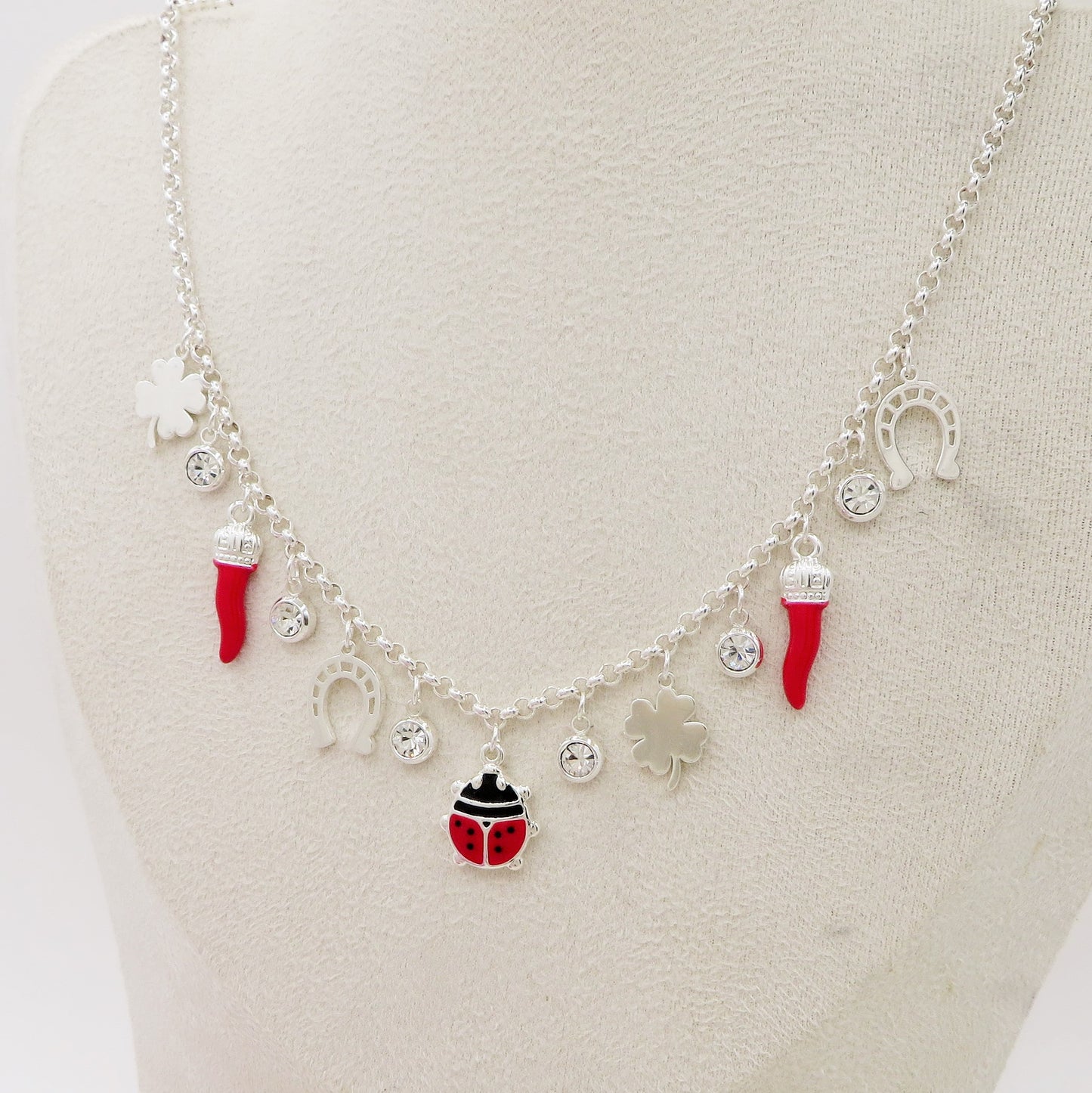 GOOD LUCK Collana bagnato ARGENTO ~ in ACCIAIO INOSSIDABILE con charms portafortuna
