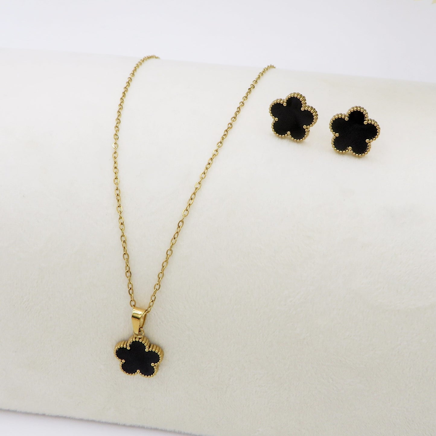 LILY big Flower SET ~ ACCIAIO INOSSIDABILE Collana + ORECCHINI LOBO fiore in madreperla