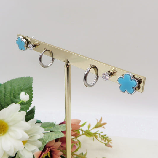 LILY set 3 PAIA - ACCIAIO INOSSIDABILE - 6 Orecchini pendenti con madreperla e cubic zirconia