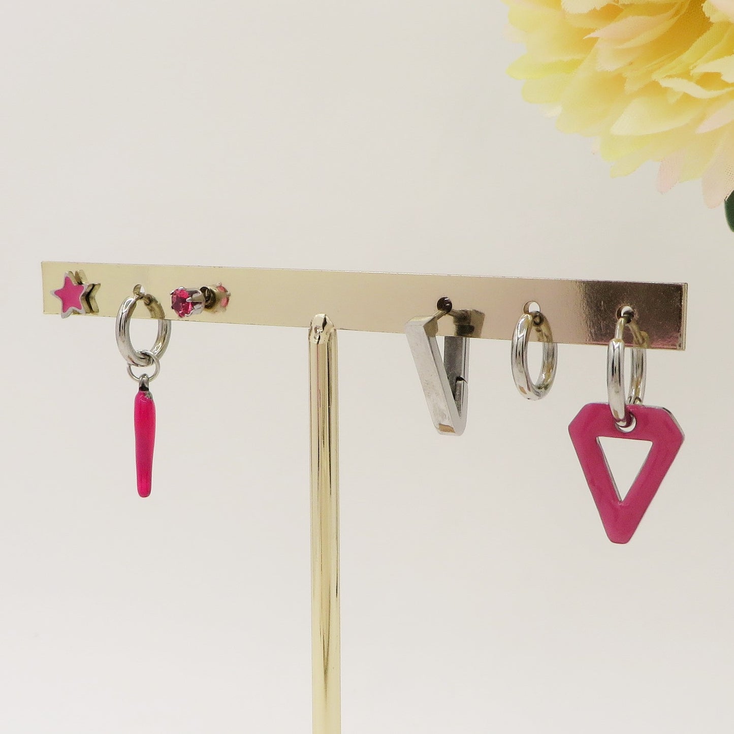 EVELYN Lucky COLOURS Set 6 orecchini - ACCIAIO INOSSIDABILE - 6 Orecchini pendenti fortunati con cubic zirconia