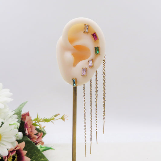 NATALIE Set 6 orecchini - ACCIAIO INOSSIDABILE - 6 Orecchini effetto saliscendi con cubic zirconia a taglio baguette