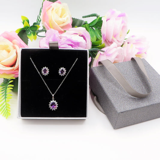 KATE Purple Set - collana zirconi + orecchini in cubic zirconia