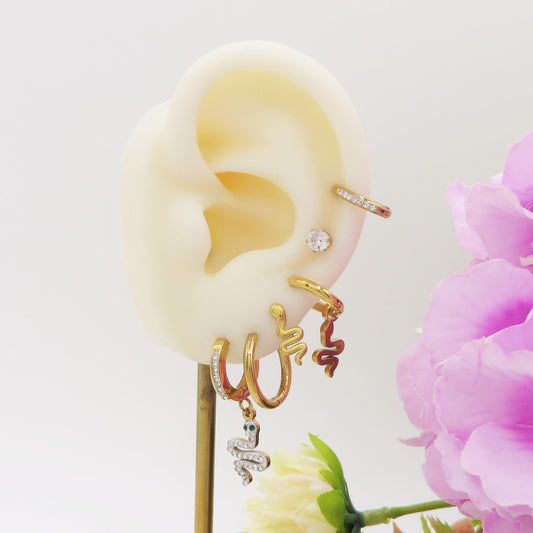 VIPER Set 6 orecchini - ACCIAIO INOSSIDABILE - 6 Orecchini pendenti con serpente + cubic zirconia