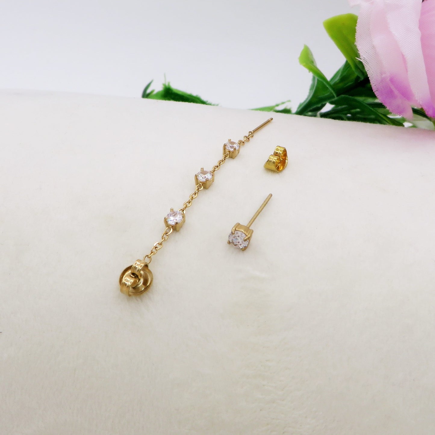 FAIRY ~ paio Orecchini ACCIAIO INOSSIDABILE pendenti zirconati stile saliscendi