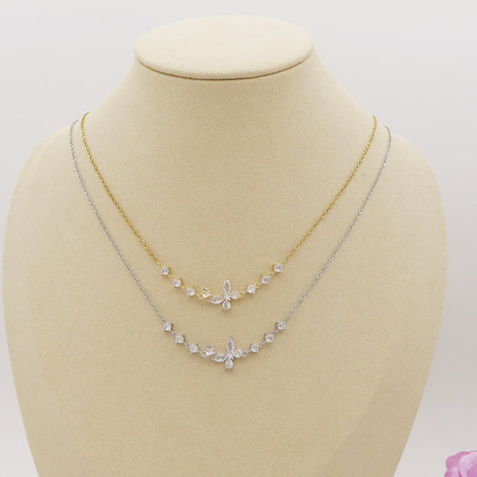 MARIPOSA ~ Girocollo con farfalle zirconate in ACCIAIO INOSSIDABILE e cubic zirconia