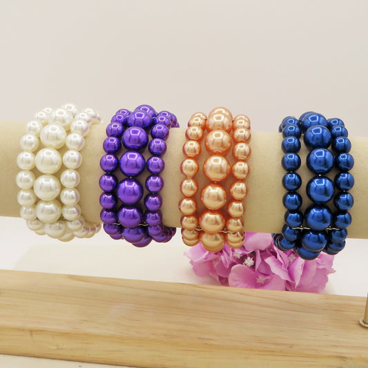 TRIPLE MAXI PEARLS - Bracciale triplo in maxi perle elasticizzato
