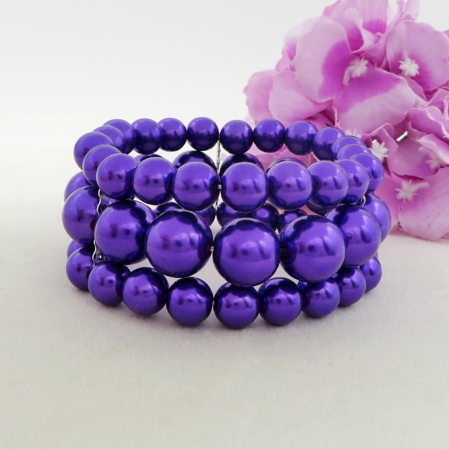 TRIPLE MAXI PEARLS - Bracciale triplo in maxi perle elasticizzato