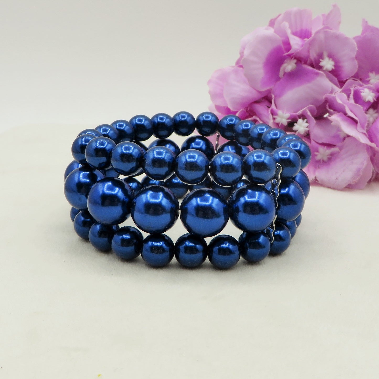 TRIPLE MAXI PEARLS - Bracciale triplo in maxi perle elasticizzato