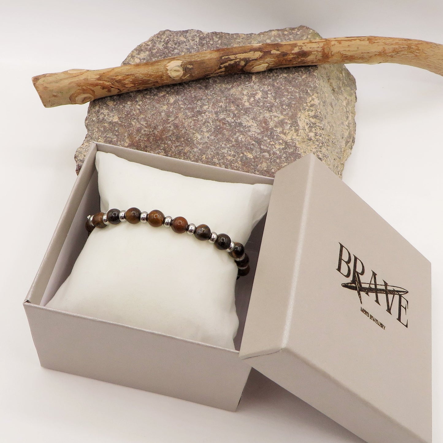 SET OCCHIO DI TIGRE Naturale - UOMO - Collana + Bracciale ACCIAIO inossidabile