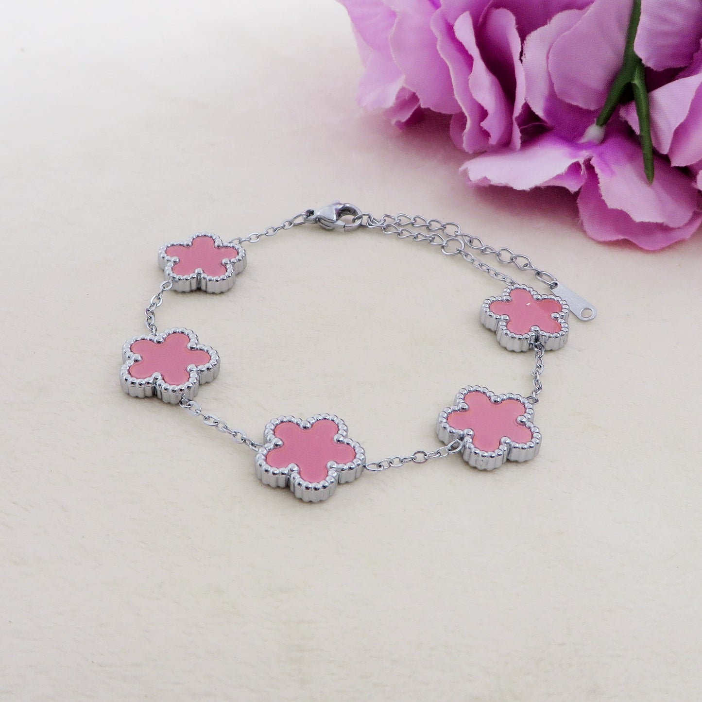 LILY big Flowers ACCIAIO INOSSIDABILE ~ Bracciale fiori in madreperla