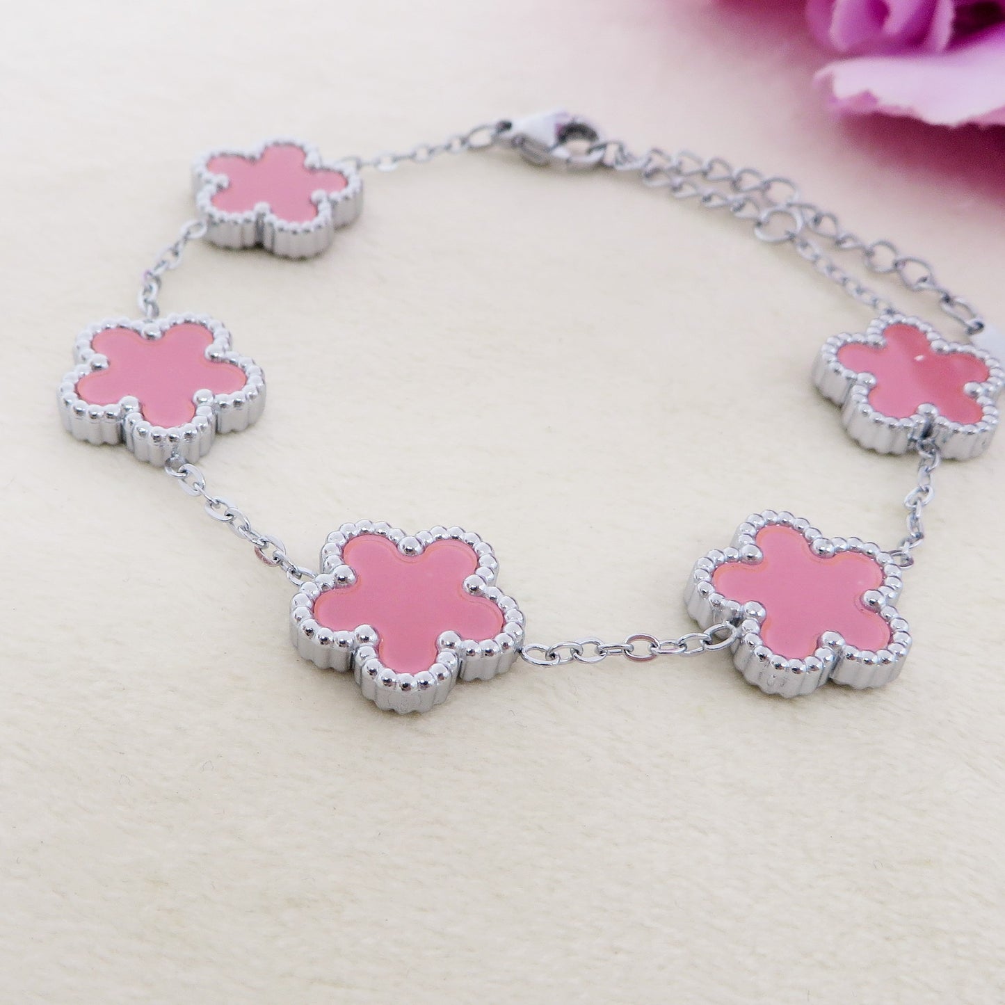 LILY big Flowers ACCIAIO INOSSIDABILE ~ Bracciale fiori in madreperla