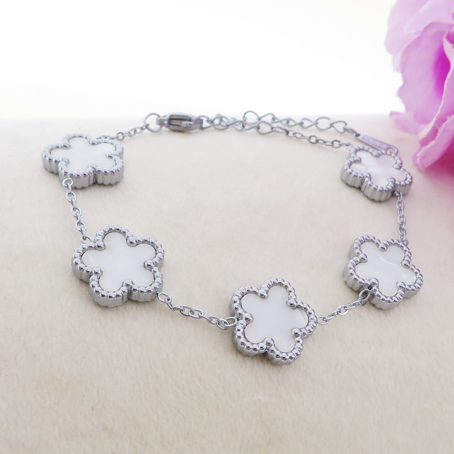 LILY big Flowers ACCIAIO INOSSIDABILE ~ Bracciale fiori in madreperla