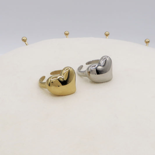 NANCY RING ~ Anello cuore bombè regolabile in ACCIAIO INOSSIDABILE