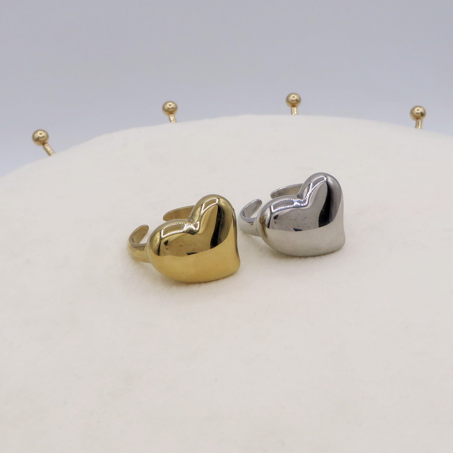 NANCY RING ~ Anello cuore bombè regolabile in ACCIAIO INOSSIDABILE