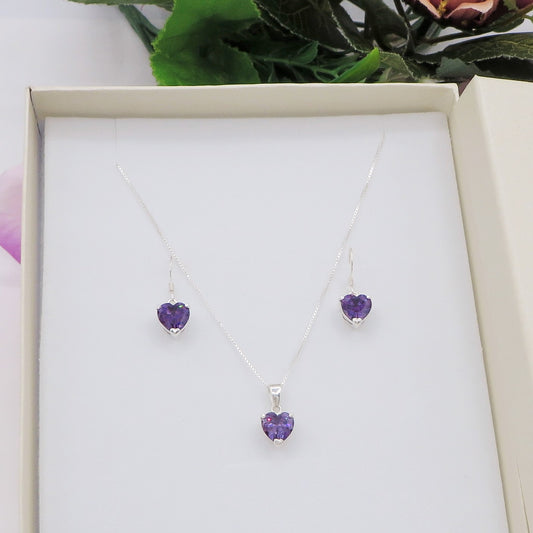 CONNIE purple set ~ ARGENTO 925 ~ Collana + orecchini in cubic zirconia