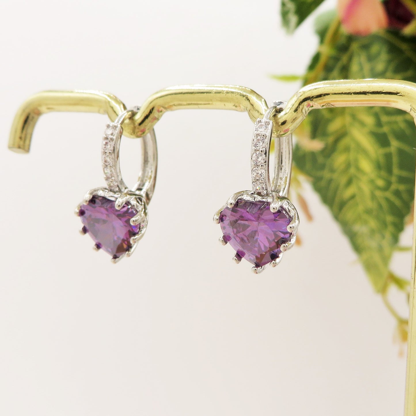 Béatrice - Orecchini monachella con cubic zirconia a forma di cuore