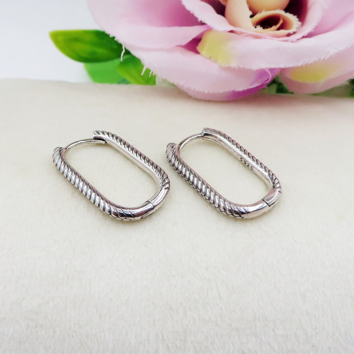 ELENA torchon ~ Argento 925 Orecchini hoops rettangolari