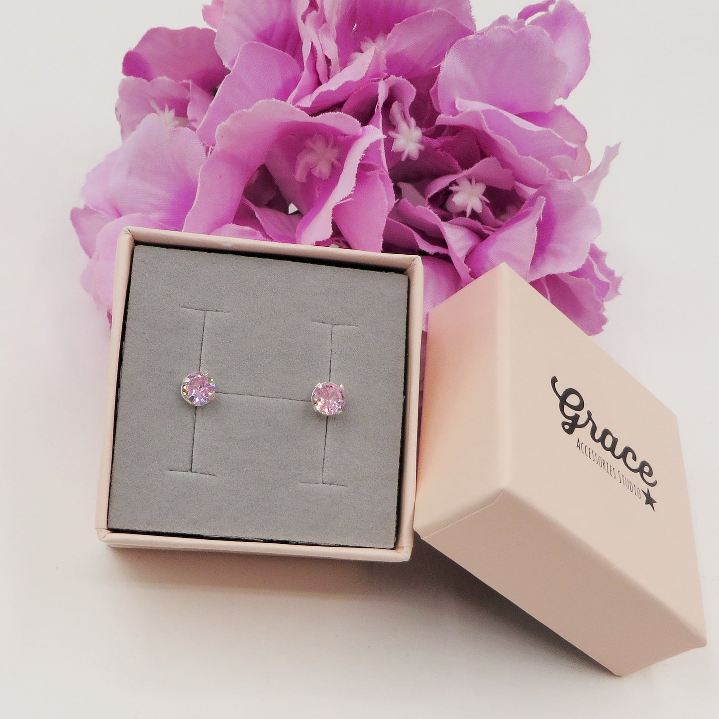 PUNTO LUCE 5mm ~ paio Orecchini ARGENTO 925 a lobo con cubic zirconia