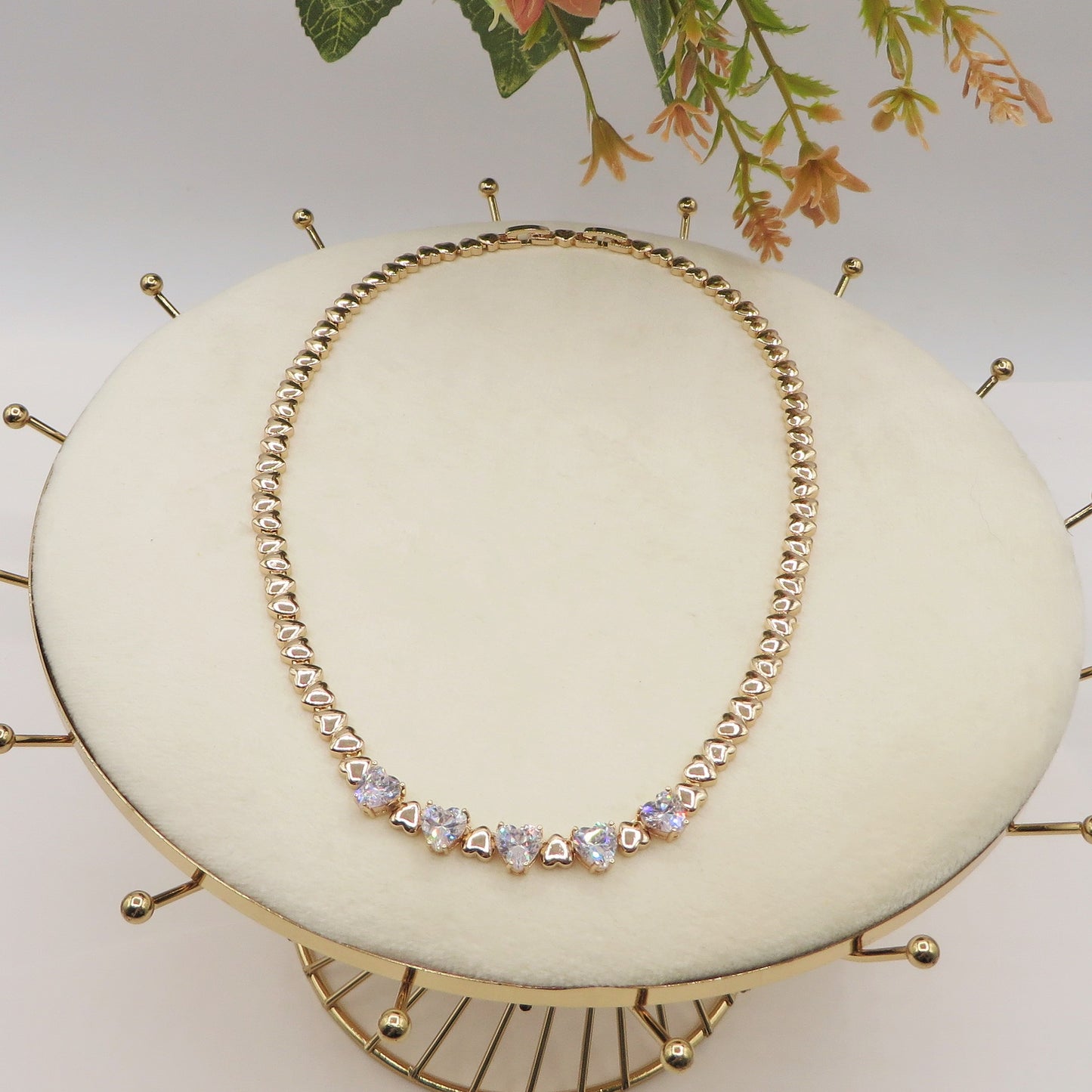 CLAIRE - Collier Tennis - Collana con cuoricini bombè e Cubic Zirconia a forma di cuore