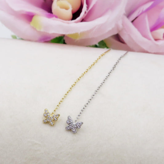 SHINY BUTTERFLY - ARGENTO 925 ~ Orecchino filo pendente con farfalla zirconata - saliscendi