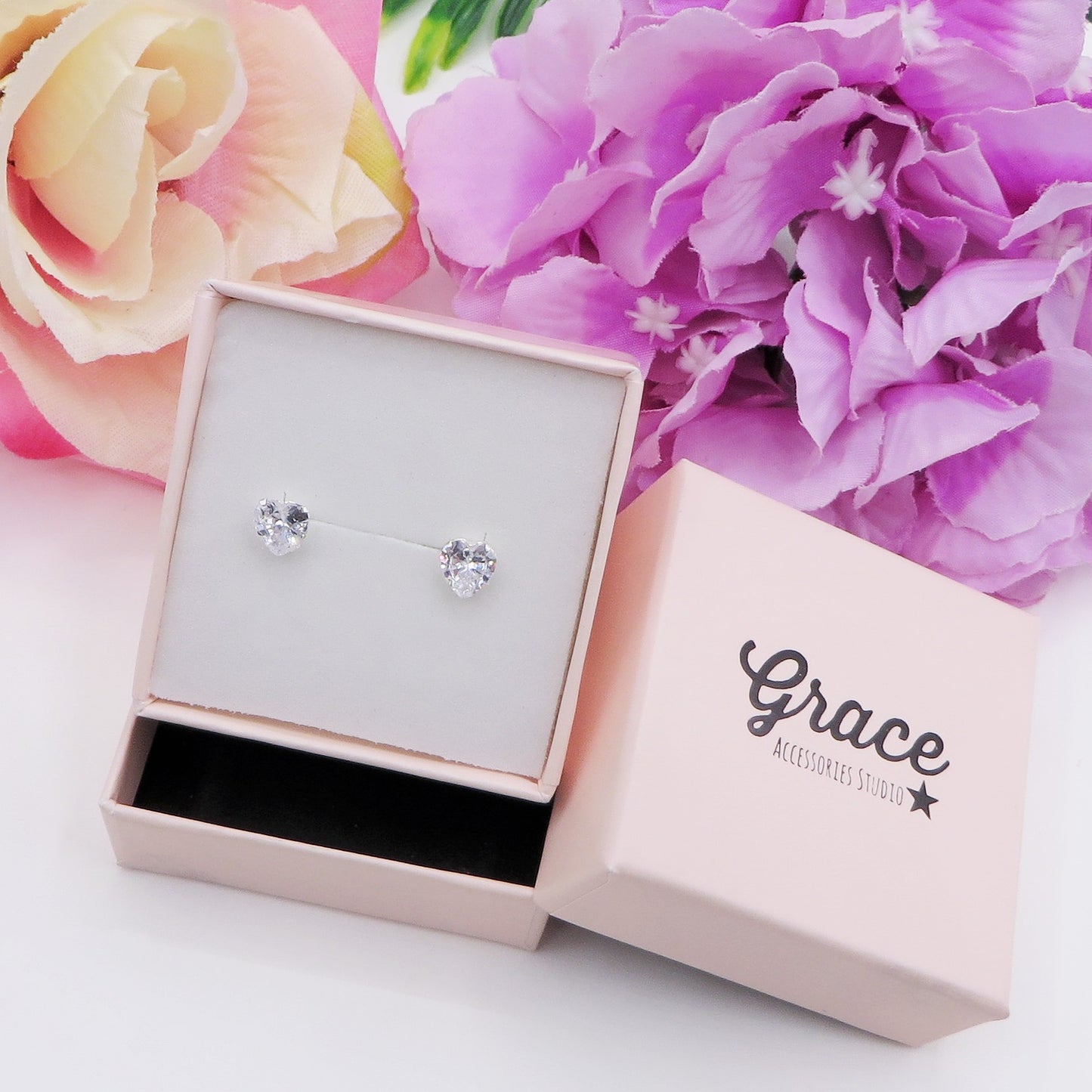 PUNTO LUCE CUORE 5mm ~ paio Orecchini ARGENTO 925 a lobo con cubic zirconia