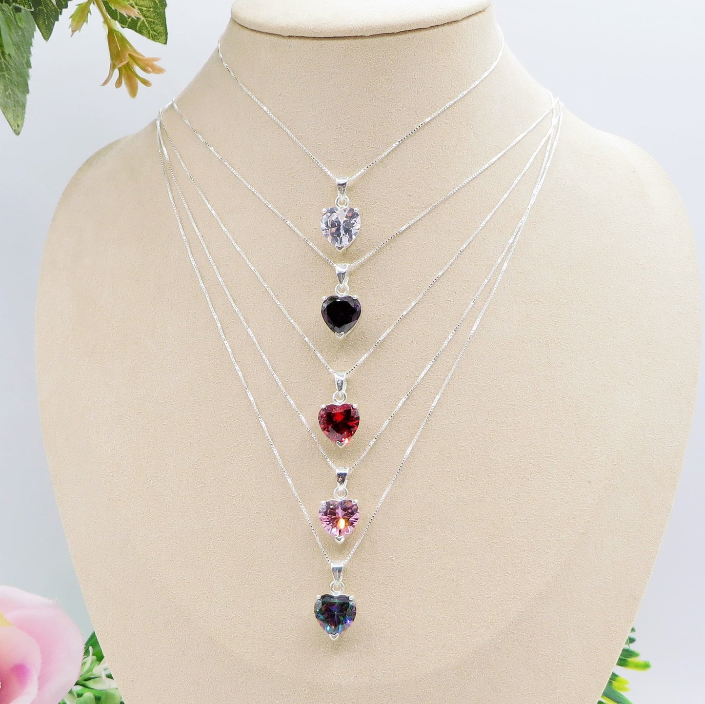 CONNIE 10mm ~ ARGENTO 925 ~ Collana con pendente cuore 10mm in cubic zirconia