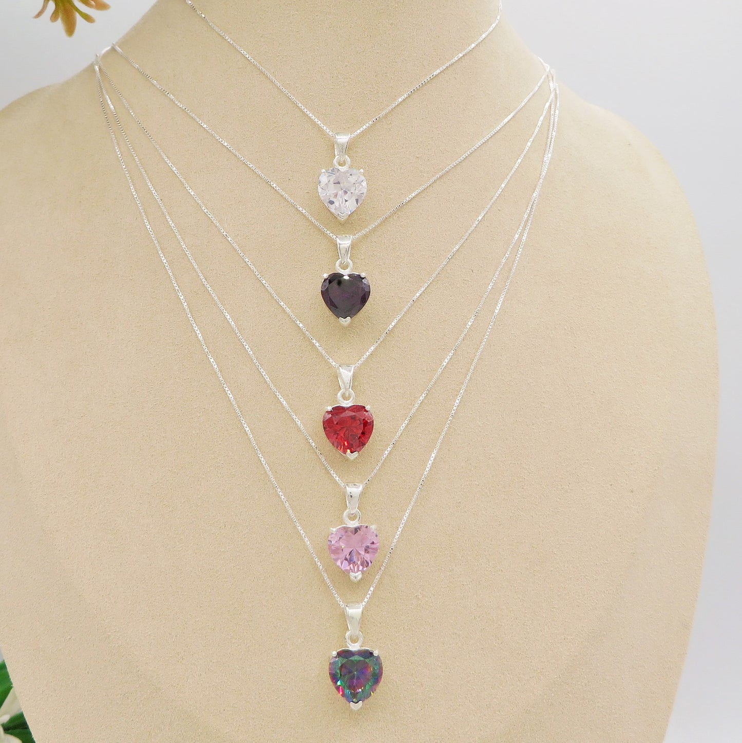 CONNIE 10mm ~ ARGENTO 925 ~ Collana con pendente cuore 10mm in cubic zirconia