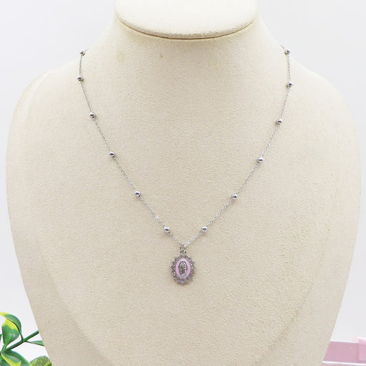 HOLY COLOURS SILVER - Collana ACCIAIO con madonnina e cubic zirconia