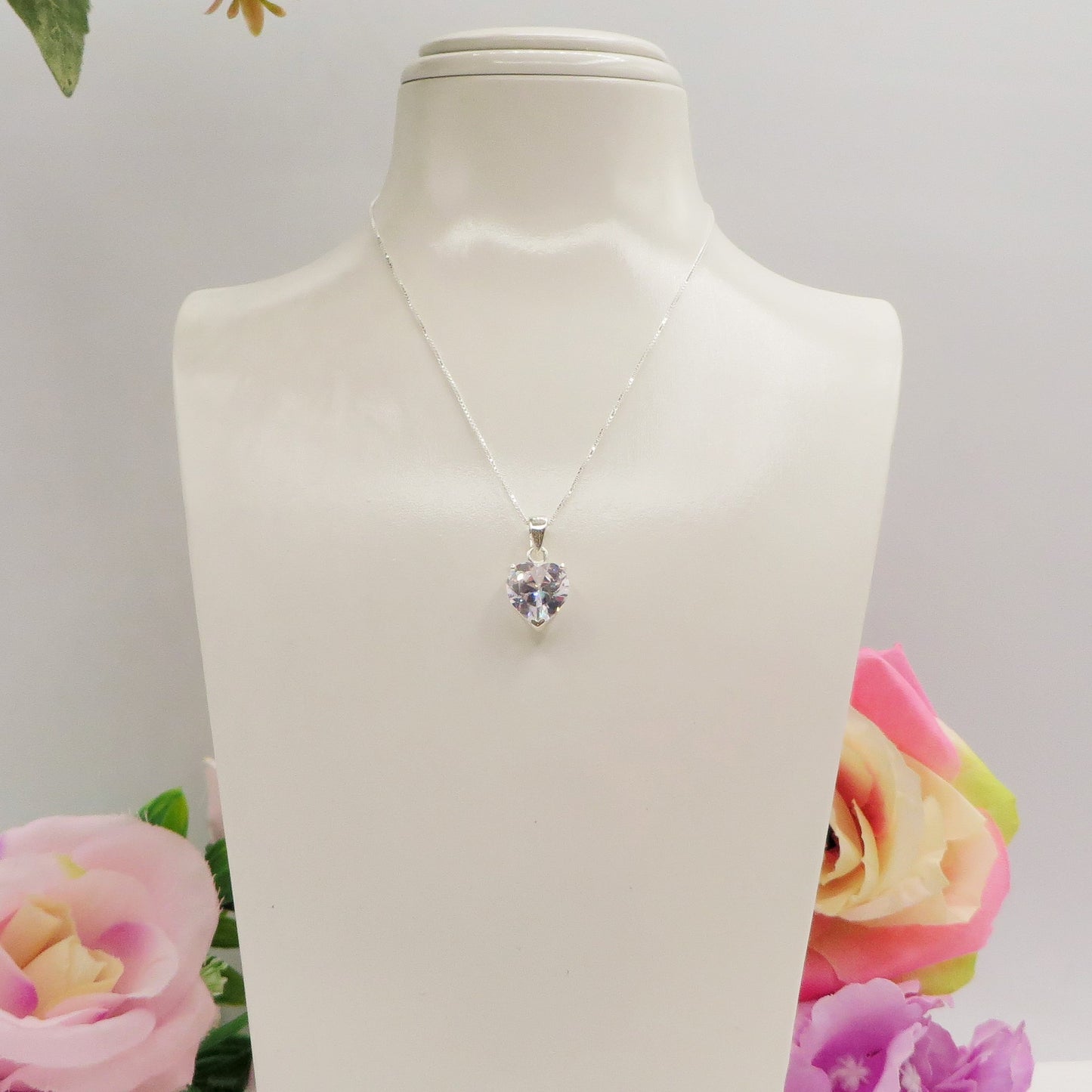 CONNIE 10mm ~ ARGENTO 925 ~ Collana con pendente cuore 10mm in cubic zirconia