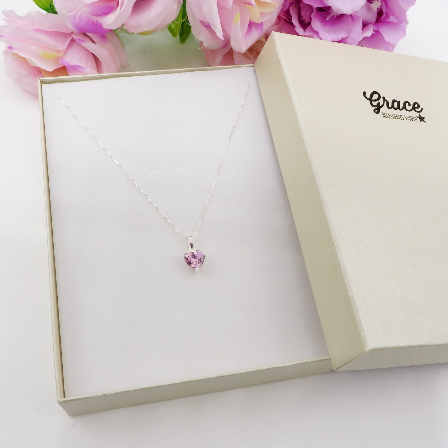 CONNIE 10mm ~ ARGENTO 925 ~ Collana con pendente cuore 10mm in cubic zirconia