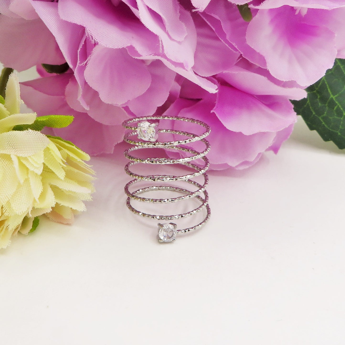 ANITA ~ Anello a spirale regolabile in ACCIAIO INOSSIDABILE con cubic zirconia