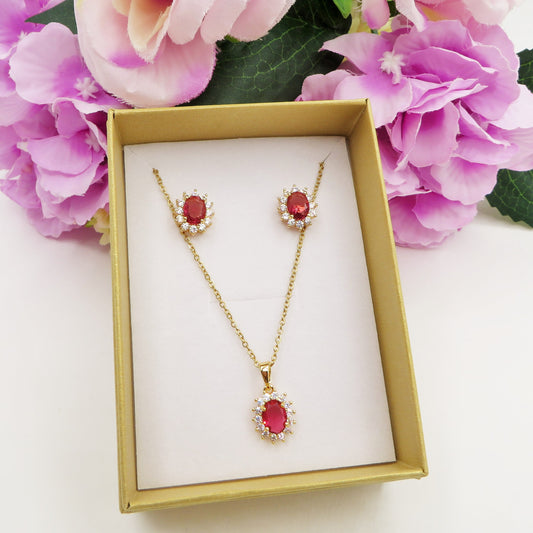 KATE -" GOLDEN RED Set" - collana zirconia + orecchini zirconia