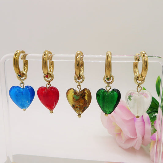 IRIS - PAIA Orecchini HOOPS cuore XL in vetro ACCIAIO INOSSIDABILE